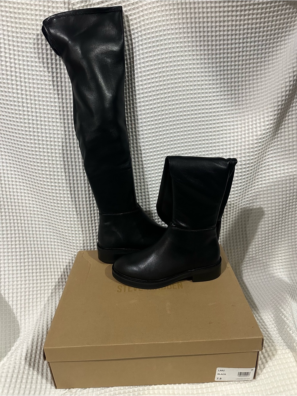 Steve Madden Black Over-the-Knee Fold-Over Leather Boots
